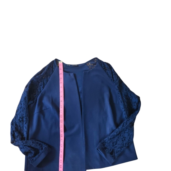 Navy Blue Lace Sleeve Blazer Romantic Officewear Feminine Chic Sz 44 EU/US L - Picture 6 of 10